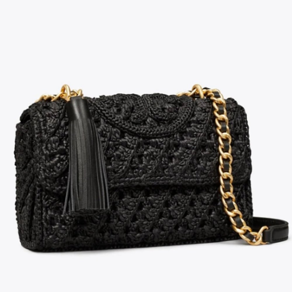 🥰 Tory Burch Fleming Raffia Small Convertible Shoulder
